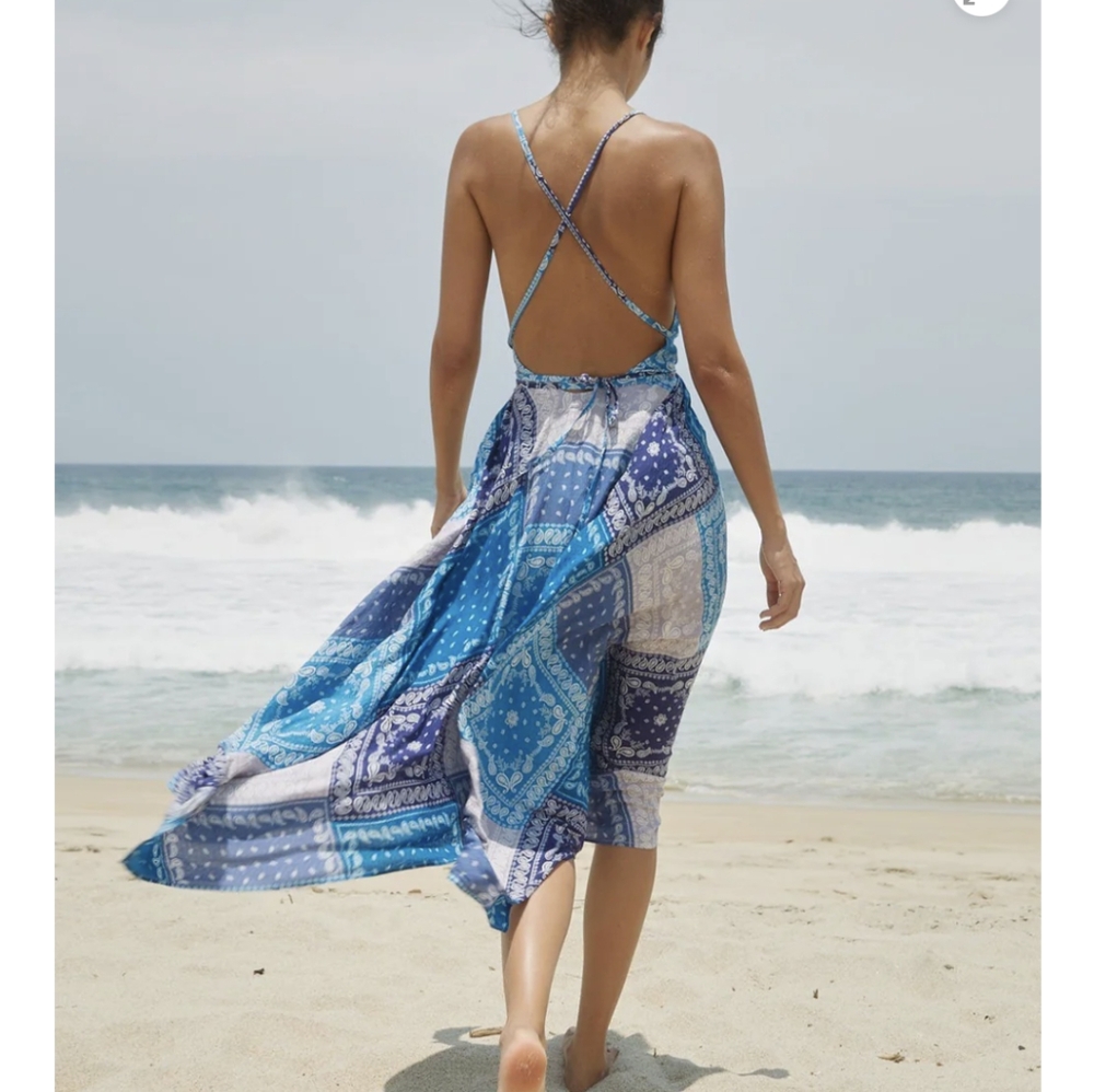 Bandana print halter dress